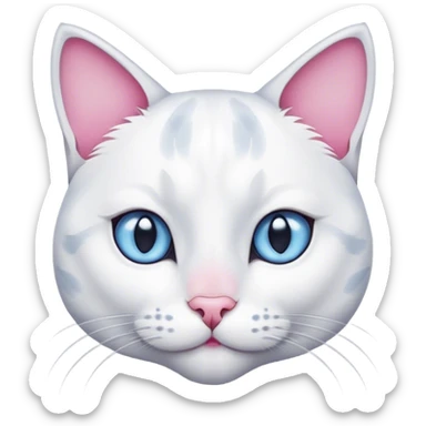 White female cat with grey ears and a face with grey spots, a pink nose and dark blue eyes. sticker