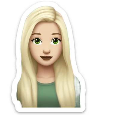 White girl with long light blonde hair and green eyes with light pink peonies in hair white skin light pink lips sticker