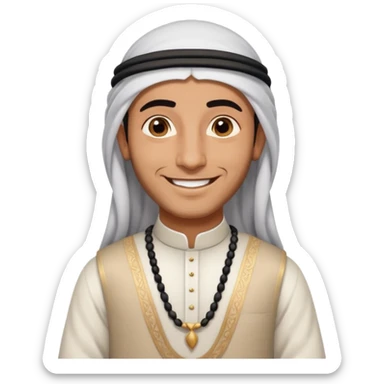 Emirati man smiling, wearing agal and ghutra, warm and welcoming sticker