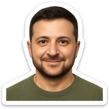 photorealistic emoji style portrait of Vladimir Zelensky with a friendly and approachable look sticker