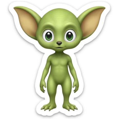 full body ...cute peacefull alien furry with 2 legs ....it has 1 eye....stands upright and looks intelligent ...wears clothing. not green..looks happy and cuddly... doesnt have eyes on face, there is a appendage coming from top of head with a single large eye sticker