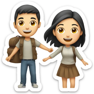 Cute young  Asian couple excitedly traveling  sticker