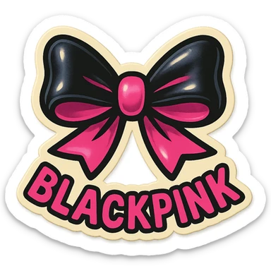 BLACKPINK-inspired retro sticker, black and pink bow, cheerful and fashionable, vintage sticker style sticker