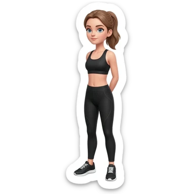 upper back stretch after desk work, fair-skinned woman, gray-blue eyes, ash brown brows, ash light brown hair tied back, slim athletic body, black workout set, black sneakers with white soles sticker