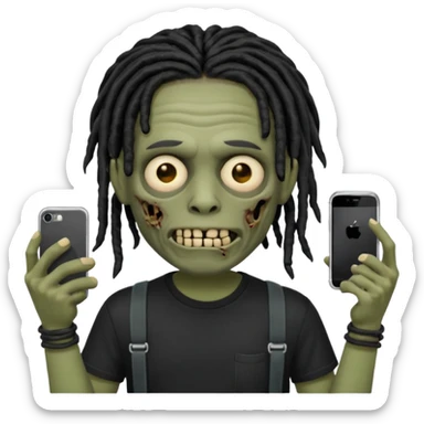 memoji iphone zombie with black dreads black tee and braces sticker