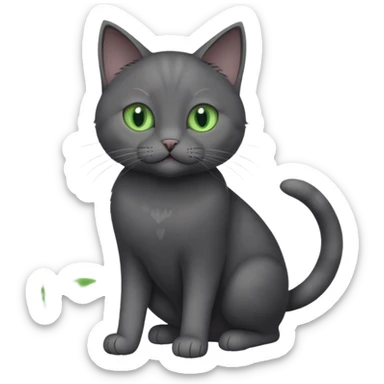 full body gorgeous solid dark grey cat with green eyes, white paws and white whiskers playing sticker