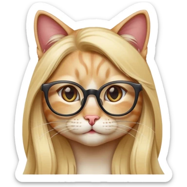 Long Blonde hair female  cat with glasses sticker