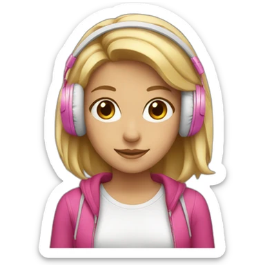 blonde girl, brown eyes, pink headphones sticker