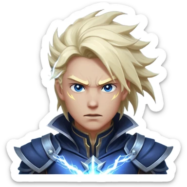 storm rider portrait, head and shoulders only, wind-swept hair, crackling lightning aura, storm clouds swirling behind, intense glowing eyes, epic fantasy vibe, 3D cartoon, mobile game icon style, clean background, no text, no watermark
 sticker
