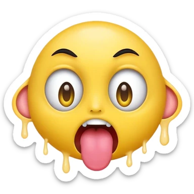 yellow face wide eyes sticking out tongue while shaking head sticker