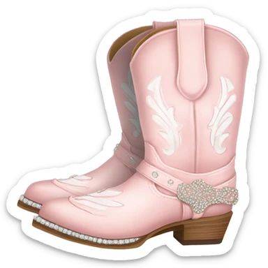 Light pink and white lined cowgirl boots with rhinestones  sticker