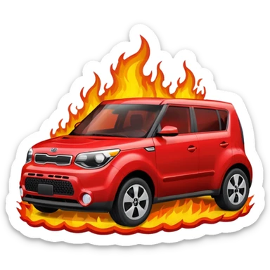 Red kia soul going through fire sticker