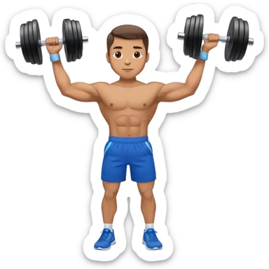 man with blue shorts doing side-lateral raise (T pose) with light dumbbells unbent elbows sticker