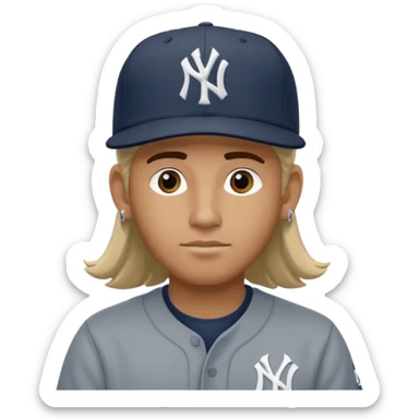 Hazme un moreno con aretes pequeños en las orejas con mucho volumen atrás una gorra plana new York yankee  sticker