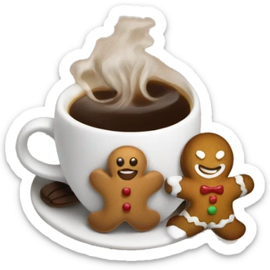 Coffee with gingerbread man sticking out of it sticker