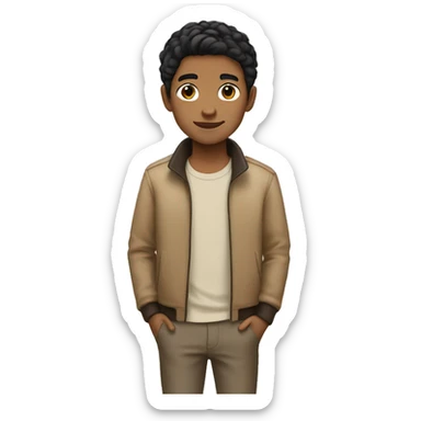 Boy with black hair and light brown clothes  sticker