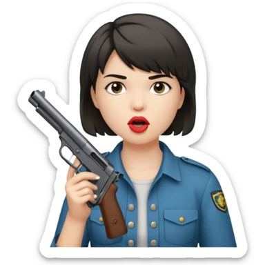 short hair girl with mullet putting gun in her mouth sticker