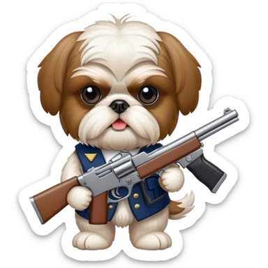 shih tzu with a gun sticker