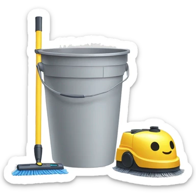 bucket with a floor mop beside a vacuum cleaner  sticker