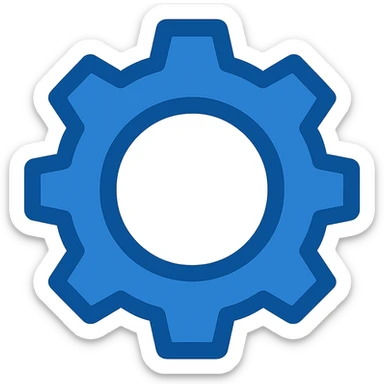 Re-create the settings icon (gear) using almost exclusively shades of blue, with a flat modern look. The gear should be blue with a blue center, minimal use of other colors, and clean, simple lines. Maintain a fully transparent background consistent with previous blue-themed icons. sticker