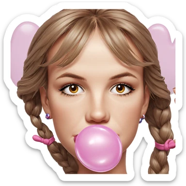 girl blowing bubble gum sticker