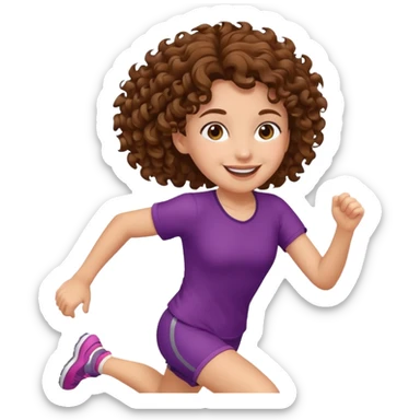 tail curly brown hair girl running sticker
