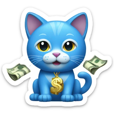 blue cat with money sticker