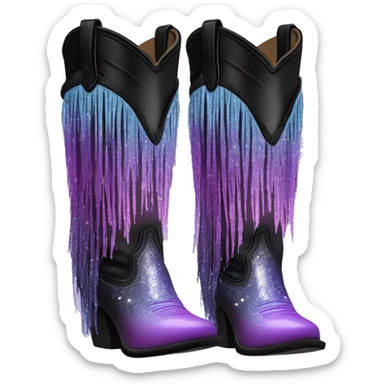 Realistic pastel purple to black ombre pair of fashion cowgirl boots with sparkly shiny glitter fringe on them. sticker