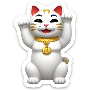 smiling Maneki Neko with both arms up  sticker