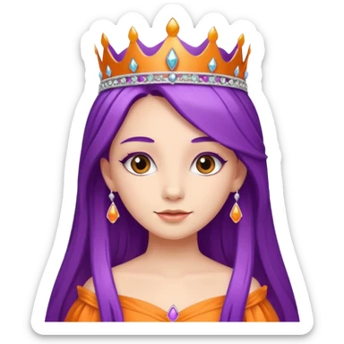 Princesses with long Purple Hair in Gown with Tiara, orange dress sticker