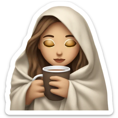 White brown hair girl inside a blanket sipping coffee eyes closed sticker