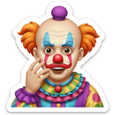 A clown holding his nose because he can smell poop sticker