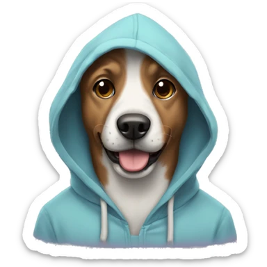 Dog wearing hoodie with Chromebook sticker