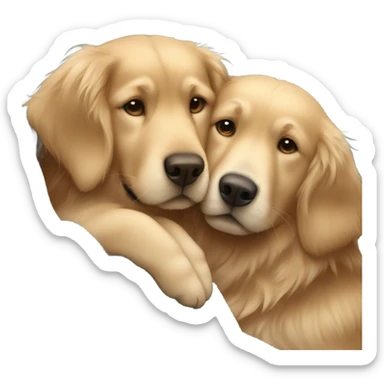 Golden retriever and girl with brown hair and blue eyes in blanket together  sticker
