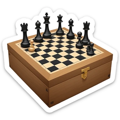 chessboard peeking out of a box with scattered floating chess pieces sticker