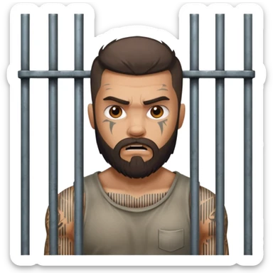 angry tattooed bearded boy male prisoner with prison cell bg sticker