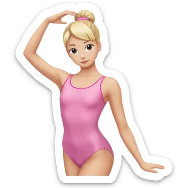 Blonde Women with Bun, Ballet Dancer – sleek blonde bun, pink leotard, graceful posture. sticker