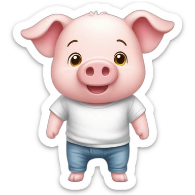 Un cochon doudou avec un t-shirt blanc et pas de pantalon sticker