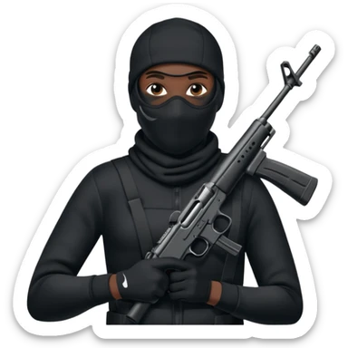 Black thug with a ski mask  and a gun dressed in black Nike sticker