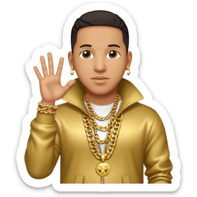 Daddy Yankee with dark brown hair, gold outfit l sticker