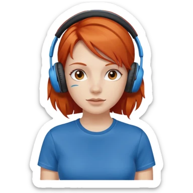 redhead skin white girl with deportive t shirt and headphones sticker