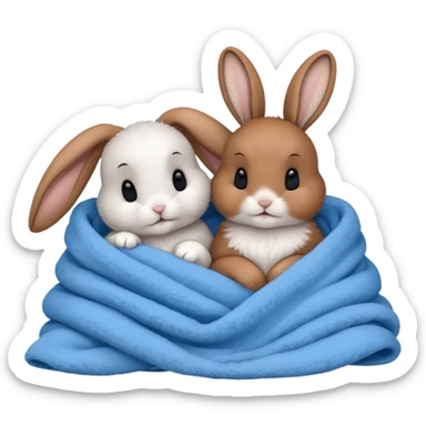  Two bunny's brown & white, in a blue blanket cuddling together sticker