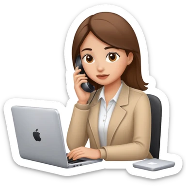 busy girl with a lot of phone calls and work, computer sticker