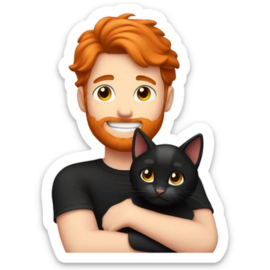 red haired guy hugs black cat sticker