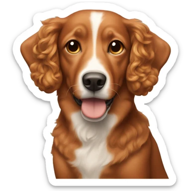 Light red dog with curly hair on ears and a white snout sticker