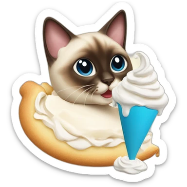 A Siamese cat eating whipped cream sticker