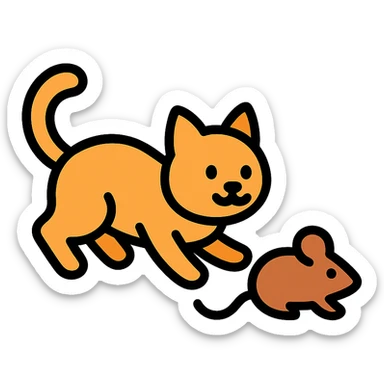 cat chasing a mouse icon with color and black outlines sticker