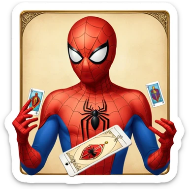 spider man doing the tarot layout sticker