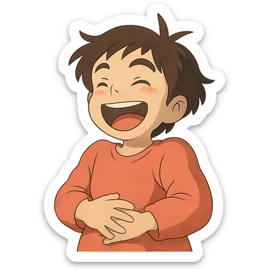 ghibli style character laughing joyfully sticker
