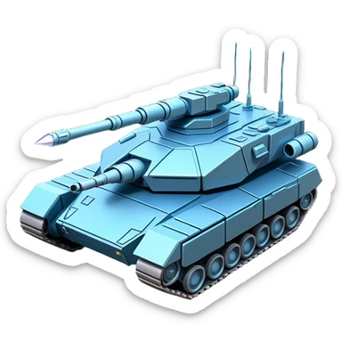 Clash of Clans aesthetic: Cinematic Playful Space Tank Emoji, rendered in a 3D vector-style similar to standard emojis with minimal shading and bold, simplified shapes. A robust, isometric armored vehicle with sleek futuristic plating and energy cannons, softly glowing with a high-tech cosmic combat charm. Simplified yet unmistakably iconic, highly detailed and consistent, glowing with a soft radiant shine and high gloss. Stylized with a touch of intergalactic warfare and a soft glowing outline, capturing the essence of a futuristic battle machine with a friendly, playful spirit! sticker